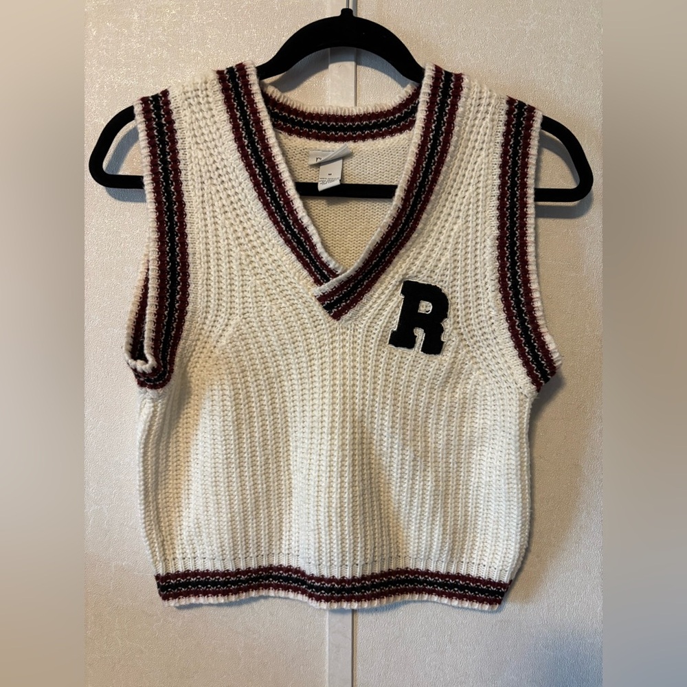 Rue21 |Cream and Burgundy V-Neck Sweater Vest | Size Medium